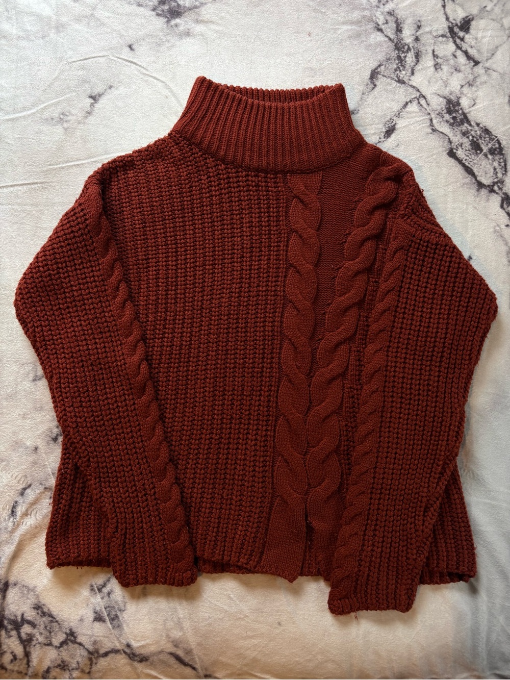 Fall Ribbed Cable Knit Turtleneck Sweater - Rust Women’s M